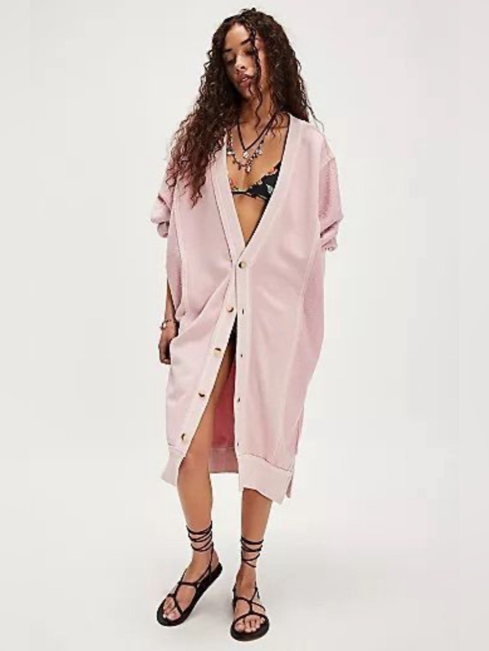NWT FREE PEOPLE WE THE FREE Dreamy Blue Cardi Pale Mauve MSRP $148 XS Oversized - Picture 2 of 5